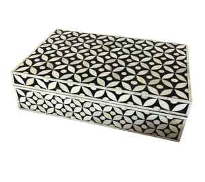 Meilleur prix fabriqué à la main en noir et blanc incrustation d'os floral organisateur de stockage boîte à mouchoirs décorative pour bijoux cadeaux souvenirs - Product Image 4