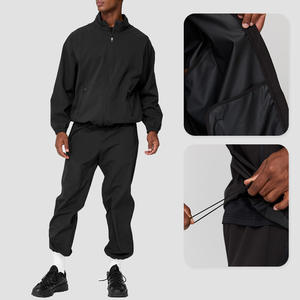 Conjunto cortavientos de dos piezas corto negro de nailon unisex para niña, conjunto corto de Chaqueta corta de dos piezas de nailon informal personalizado - Product Image 1