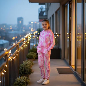 Conjunto Deportivo de Invierno para Niñas, Tie Dye Personalizado, Felpa de Algodón, Cálido y Moderno, Dos Piezas, Sudadera con Capucha y Pantalones Deportivos, Venta al Por Mayor OEM - Product Image 5
