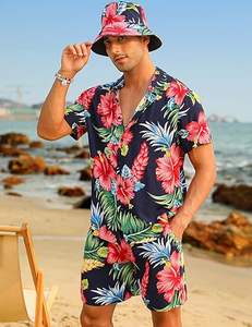 ชุดวอร์มผู้ชาย เสื้อโปโลแขนสั้น ซิป 1/4 กางเกงขาสั้น ชุดกีฬา ชุดลำลองสไตล์ฮาวาย ชุดฤดูร้อน ชุดขาสั้นใส่สบาย - Product Image 3