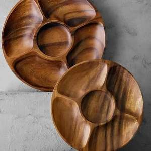 Bandeja de Servir de Madera de Acacia Hecha a Mano, Ecológica y de Primera Calidad, con 5 Orificios, Estilo Antiguo, Decoración para Bodas, Regalo - Product Image 1