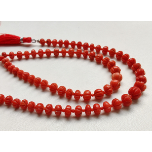 Sculpté Melon Forme Naturel Italien Rouge Corail Gemme Sculpture Perles Melon Forme 6 À 7 MM Perles 8 Pouces Strand Coral Beads - Product Image 5