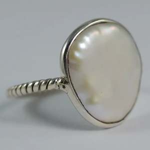 925 Sterling <b>Silver</b> Handmade Coin Pearl <b>Ring</b> Freshwater <b>Statement</b> Promise Jewelry Gift for Her Anniversary - Product Image 4