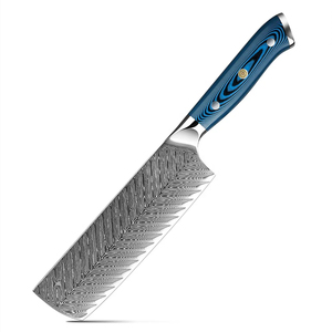 Ladder Pattern 73 Layers Damascus Steel Japanese Style Nakiri <b>Knife</b> With Blue Belle Pakka Wood Full Tang <b>Handle</b> - Product Image 1