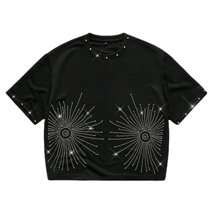 Premium Men's High Quality Rhinestone Short Sleeve T-Shirt with Loose Dropped Shoulder Fit 100% Cotton Fabric Unisex T-Shirt - Product Image 1