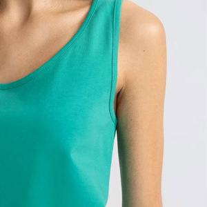 Camiseta sin mangas con cuello en V para mujer turquesa algodón Spandex Slim Fit sin mangas verano chaleco Casual OEM venta al por mayor mujeres camiseta sin mangas - Product Image 5