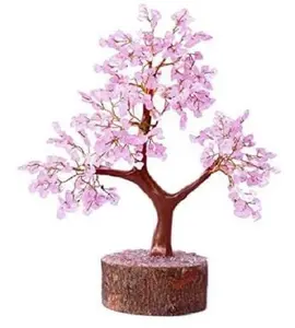 Cristal de cuarzo rosa 300 chips árbol con raíz de madera artificial árbol curativo de cristal piedra preciosa árbol con cuentas curativas
