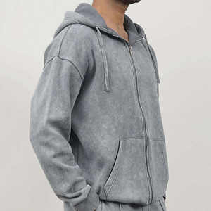 Sudadera con Capucha de Felpa Lavada al Ácido 100% Algodón para Hombre, Bordado Digital, Corte Holgado, Diseño Forrado, Cierre de Cremallera, Cuello con Capucha para Invierno - Product Image 4