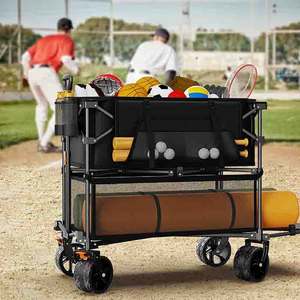 डबल डेकर वैगन ढहने भारी शुल्क फोल्डेबल बड़े समुद्र तट वैगन के साथ बड़े सभी इलाकों के पहियों तह उपयोगिता गाड़ी - Product Image 5