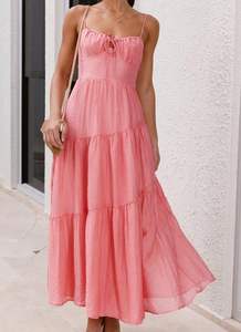 Women's Cute Summer <b>Spaghetti</b> <b>Strap</b> Dress Casual Loose Sleeveless Backless Ruffle Hem Swing Maxi Dresses - Product Image 2