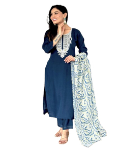 Premium 3 piezas indio pakistaní Salwar Set para adultos nuevo lanzamiento hermosa viscosa Slub calidad bordado Kurti Pant - Product Image 1