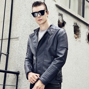 Autumn Winter <b>Men's</b> High Street Style Leather <b>Jacket</b> Thick <b>Velvet</b> Faux Biker Motorcycle Coat with Warmth Canvas Outerwear - Product Image 4