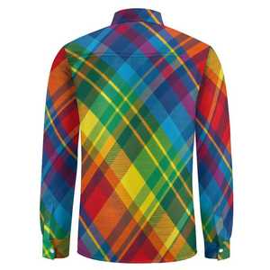 Cầu Vồng Sọc Hoa Mô Hình Giả Lanh Dài Tay Áo Của Nam Giới Áo Sơ Mi Quá Khổ Nút Xuống Trọng Lượng Nhẹ Túi Thoáng Khính-Odm Cung Cấp - Product Image 2