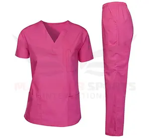 Conjuntos de uniformes médicos rosa com gola V, uniformes hospitalares para enfermagem, conjuntos de blusa médica de alta qualidade, blusa para médico, blusa para top e calça