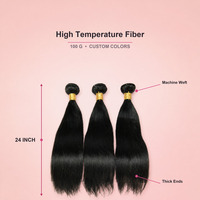 Lots de Cheveux Synthétiques Lisses Effet Naturel en Gros, 24 Pouces, Fibre Haute Température, Double Trame Faite à la Machine, Pointes Épaisses pour Femmes Noires
