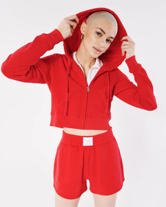 2025 femmes deux pièces Logo personnalisé à capuche ensemble court femmes fermeture éclair à capuche haut court à capuche sweat et short de survêtement décontracté - Product Image 2