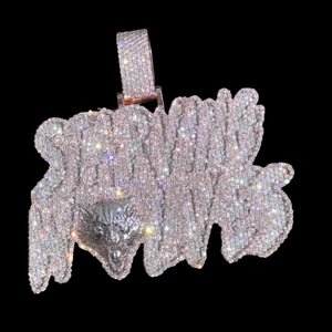 Custom <b>Name</b> Drip Pendant 925 <b>Silver</b> Moissanite Iced Pave Script Letter Statement <b>Necklace</b> Luxury Pendant for Men - Product Image 3