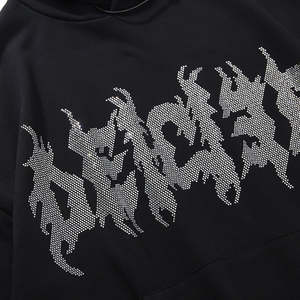 Sweat à capuche unisexe surdimensionné avec strass Streetwear Automne Hiver Vêtements Pull Bling Rhinestone Shiny Logo Hoodies - Product Image 4