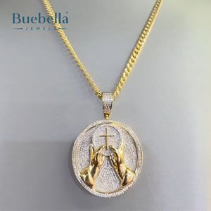 Manos heladas chapadas en oro de 18 quilates de plata 925 de alta calidad con colgante de Cruz redonda para hombres colgantes y dijes de moissanita - Product Image 2