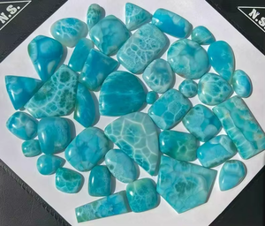 Pierres précieuses en opale larimar naturelle, cabochon, pierres en vrac, formes et tailles variées, dos plat, perçage gratuit, anneaux, larimar poli - Product Image 3