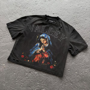 Camiseta Urbana Negra Vintage con Estampado Gráfico DTG Lavado de Gran Peso, Diseño Personalizado, Unisex, Talla Grande - Product Image 2