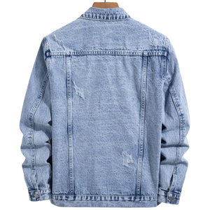 Mens <b>Light</b> Wash Denim Jacket 100 Cotton Button Front Long Sleeve Casual Trucker Regular Fit Streetwear Outerwear Windproof - Product Image 2