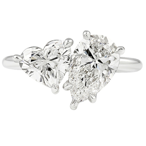 Anillo Doble de Diamantes Cultivados en Laboratorio, 1.5 Quilates en Forma de Pera y 1.1 Quilates en Forma de Corazón, Oro Blanco de 14k, Certificado IGI, Anillos de Diamantes Elegantes y de Lujo, Shreya Diam - Product Image 1