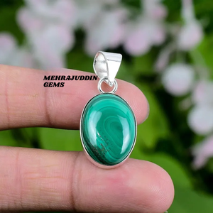 Pendentif de mode en argent sterling 925 fait à la main pierre précieuse de malachite de forme ovale avec timbre 925 pour les occasions de cadeaux - Product Image 5