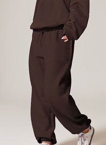 High Quality 100% Cotton Fleece 400 GSM Heavyweight Quater Zip Up Hoodie & Jogger <b>Set</b> Custom Printed Logo Tracksuit For Women - Product Image 5