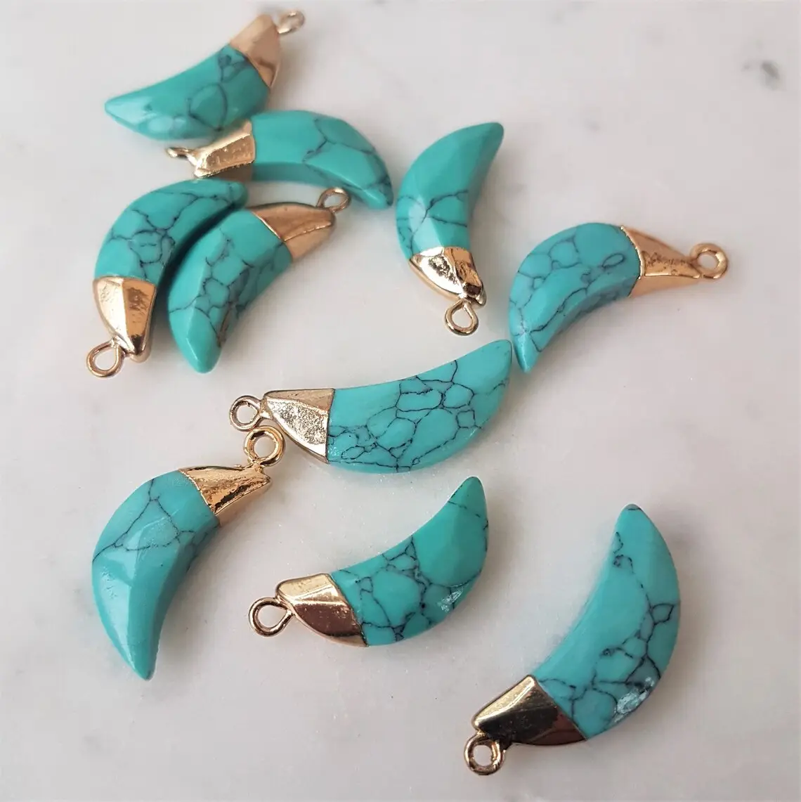 Faceted Moon Pendants Turquoise Moon Charms Pendants Gold Synthetic Gems Jewelry Supplies Fine Jewelry Pendants & Charms