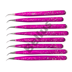 แหนบขนตาปลายแหลมสีชมพูสุดฮอตสำหรับขนตางอนเบาเครื่องมือปรับแต่งแบรนด์ได้ทำจากสเตนเลสสตีลแข็งสำหรับพัดลมที่มีวอลลุ่ม - Product Image 4