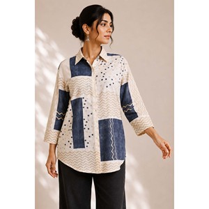 Camisa Larga Informal para Mujer Nayantara Firoza, Color Azul Sólido, con Bordado de Encaje, para Oficina, Talla XL - Product Image 4