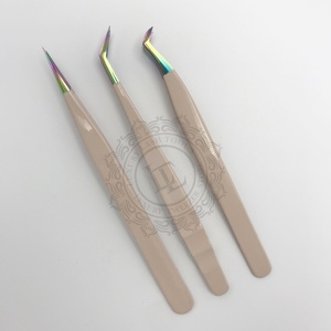 Hot Selling Peach <b>Powder</b> Coated Rainbow Point Lash Tweezer Set Sustainable High Quality Eyelash Tweezers with Private Logo - Product Image 2