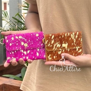 กระเป๋าสตางค์แบบคาดผมบนหนังวัวสีเมทัลลิค, กระเป๋าใส่บัตรเครดิตหนังแท้แบบตะวันตกกระเป๋าใส่เงินสดสำหรับผู้หญิงทำจากหนังแท้ทั้งตัว - Product Image 1