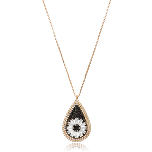 Minimalist Drop Design Black And Clear Zircon Stone Charm Pendant Turkish Handcrafted Wholesale 925 Silver Sterling Jewelry - Product Image 1