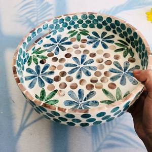 Prix usine Moderne De Luxe Nacre Incrustation Plateau Rond En Bois Petit Déjeuner Assiette Grand Plateau De Table Décoratif - Product Image 5