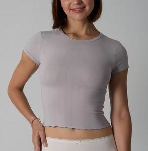 <b>Women's</b> Crop <b>T</b>-<b>Shirt</b> 95% Cotton <b>5</b>% Spandex Crew Neck Short Sleeve American Solid Colors - Product Image 3