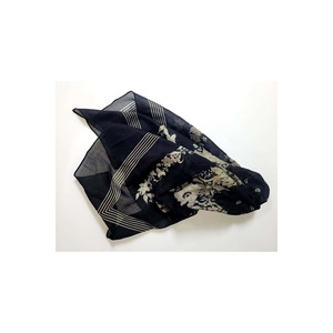 100% Cotton Voile Ethnic Bandana Black and Beige Striped Edge with Floral Center Detail Bandana Scarf - Product Image 6