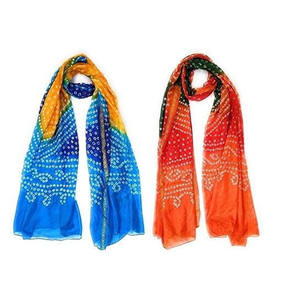 Wholesale New Spot Multicolor Tie-Dye Bandhani Bandhej Silk Dupatta High Quality Chiffon <b>Shawl</b> for Adults by Indian Exporters - Product Image 2