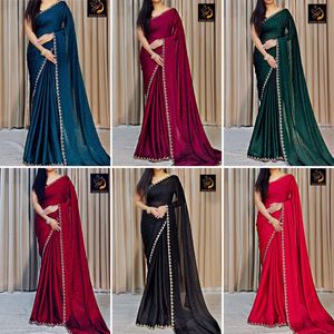Sari verde de gasa satinada suave y elegante para fiesta nupcial, ropa de boda con blusa elegante exclusiva, Sari de mujer de Festival más vendida - Product Image 4