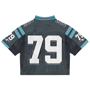 Camiseta recortada de malla cuadrada de gran tamaño Vintage para hombre, ropa de calle deportiva con diseño en blanco, camiseta con patrón de letras - Product Image 5