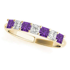 1.30ct Princess Cut Diamond & Amethyst Bridal <b>Set</b> in 18k Yellow Gold <b>Fine</b> <b>Jewelry</b> <b>Sets</b> - Product Image 2