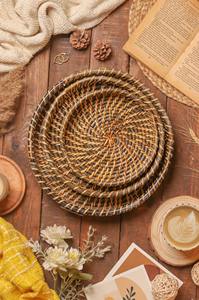 Tabla Redonda de Servir de Concha Marina de Ratán Natural, Artesanía Decorativa, Pieza de Decoración para el Hogar - Product Image 4