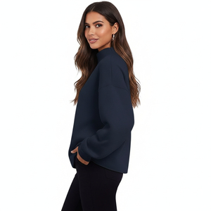 Top Largo de Invierno para Mujer, Estampado, Holgado, con Cuello Alto Simulado, Tejido de Punto Transpirable, Suave y Cómodo, Corte Moderno - Product Image 5