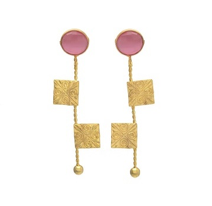 Recién llegado, piedra Monalisa hecha a mano, joyería tradicional india, hermoso pendiente redondo de latón con flor impresa - Product Image 1