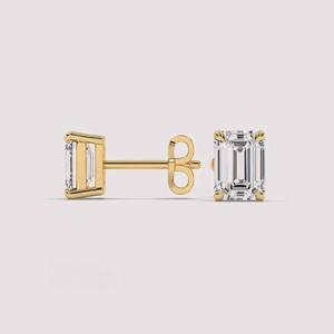 14k Yellow Gold <b>Emerald</b>-Cut Moissanite Diamond <b>Stud</b> <b>Earrings</b> Gold Perfect for Everyday Wear or Special Occasions - Product Image 2