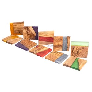 Luxe et vente en gros sous-verres carrés en bois d'olivier et en résine époxy meilleurs sous-verres bord en résine bois meilleur sous-verre pour boisson café thé - Product Image 6