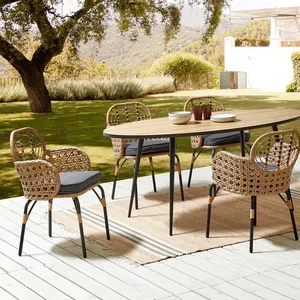 克拉拉天然饰面花园椅铝藤柳条实木塑料户外用餐家具