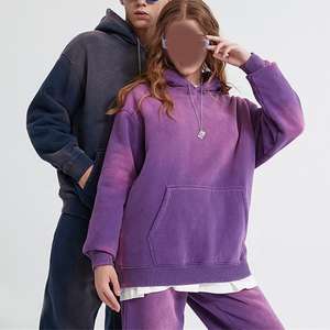 Sudadera con capucha de invierno Unisex personalizada de alta calidad de gran tamaño de lana desgastada diseño Vintage ácido lavado aspecto Digital liso teñido - Product Image 4