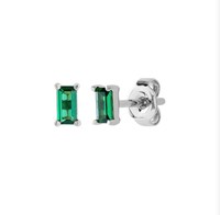Boucles d'oreilles clous personnalisées en argent 925 plaqué or avec émeraude verte taille baguette, bijoux fins et mignons, cadeau d'anniversaire, vente en gros